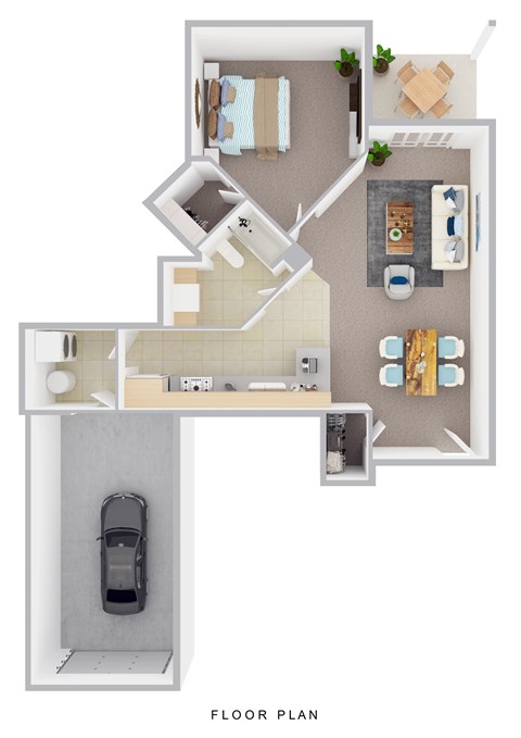 A floor plan of a house with a garage.